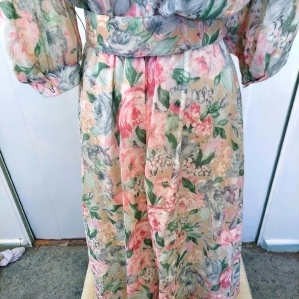 Vintage Floral Prairie Maxi Dress Lace Collar Cottagecore Romantic